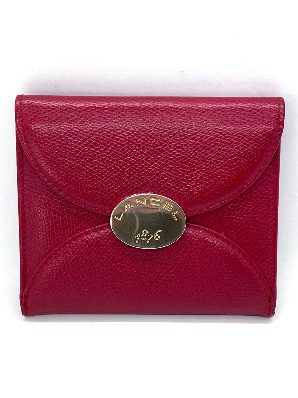 Lancel 1876 Red Leather Snap Wallet Coin Purse Compact Paris